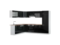 Vicco R-Line Eckküche Schwarz Hochglanz/Weiß 227 x 287 cm AP Eiche ohne E-Geräte