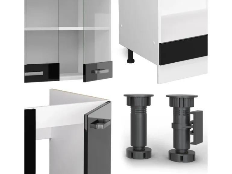 Vicco R-Line Eckküche Schwarz Hochglanz/Weiß 227 x 287 cm AP Eiche ohne E-Geräte