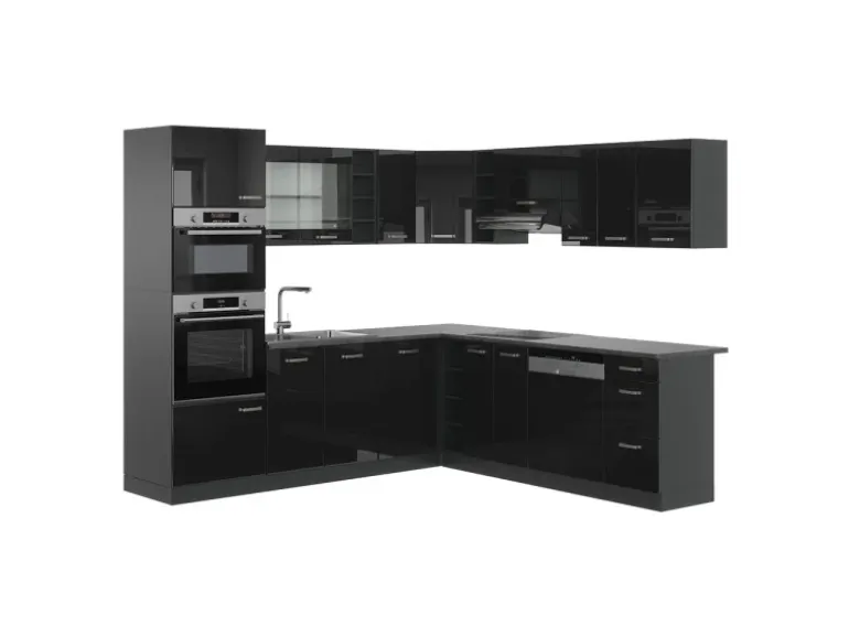 Vicco R-Line Eckküche Schwarz Hochglanz/Anthrazit 237 x 247 cm AP Anthrazit ohne E-Geräte