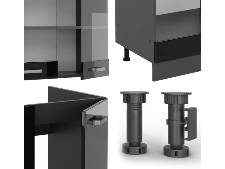 Vicco R-Line Eckküche Schwarz Hochglanz/Anthrazit 227 x 287 cm AP Eiche ohne E-Geräte