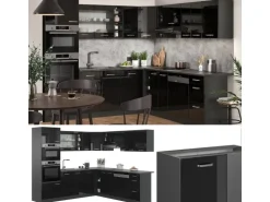 Vicco R-Line Eckküche Schwarz Hochglanz/Anthrazit 237 x 247 cm AP Marmor ohne E-Geräte