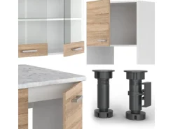 Vicco R-Line Eckküche Sonoma/Weiß 237 x 60 cm ohne Arbeitsplatte ohne E-Geräte