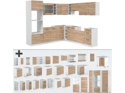 Vicco R-Line Eckküche Sonoma/Weiß 237 x 60 cm ohne Arbeitsplatte ohne E-Geräte