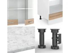 Vicco R-Line Eckküche Sonoma/Weiß 227 x 287 cm AP Eiche ohne E-Geräte