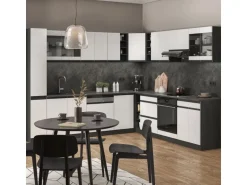 Vicco R-Line Eckküche Weiß 257 x 60 cm J-Shapeohne Arbeitsplatte ohne E-Geräte