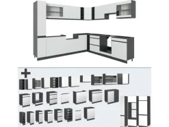 Vicco R-Line Eckküche Weiß 257 x 60 cm J-Shapeohne Arbeitsplatte ohne E-Geräte