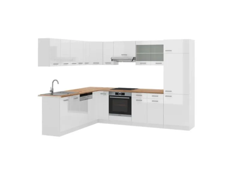 Vicco R-Line Eckküche Weiß Hochglanz/Weiß 227 x 287 cm AP Eiche ohne E-Geräte