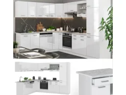 Vicco R-Line Eckküche Weiß Hochglanz/Weiß 227 x 287 cm AP Eiche ohne E-Geräte