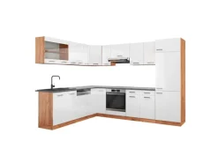 Vicco R-Line Eckküche Weiß Hochglanz/Goldkraft Eiche 227 x 287 cm AP Anthrazit ohne E-Geräte