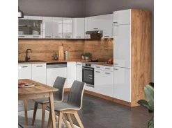 Vicco R-Line Eckküche Weiß Hochglanz/Goldkraft Eiche 227 x 287 cm AP Anthrazit ohne E-Geräte