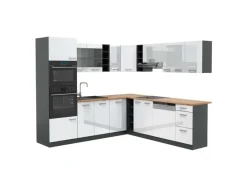 Vicco R-Line Eckküche Weiß Hochglanz/Anthrazit 237 x 247 cm AP Eiche ohne E-Geräte