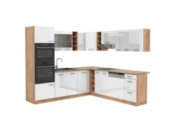 Vicco R-Line Eckküche Weiß Hochglanz/Goldkraft Eiche 237 x 247 cm AP Eiche ohne E-Geräte