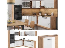 Vicco R-Line Eckküche Weiß Hochglanz/Goldkraft Eiche 237 x 247 cm AP Eiche ohne E-Geräte