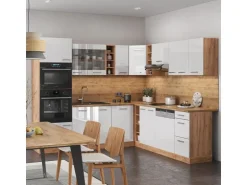 Vicco R-Line Eckküche Weiß Hochglanz/Goldkraft Eiche 237 x 247 cm AP Eiche ohne E-Geräte