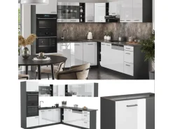 Vicco R-Line Eckküche Weiß Hochglanz/Anthrazit 237 x 247 cm AP Marmor ohne E-Geräte