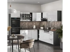 Vicco R-Line Eckküche Weiß Hochglanz/Anthrazit 237 x 247 cm AP Marmor ohne E-Geräte