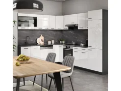 Vicco R-Line Eckküche Weiß Hochglanz/Anthrazit 227 x 287 cm AP Marmor ohne E-Geräte