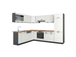 Vicco R-Line Eckküche Weiß Landhaus/Anthrazit 227 x 287 cm AP Eiche ohne E-Geräte