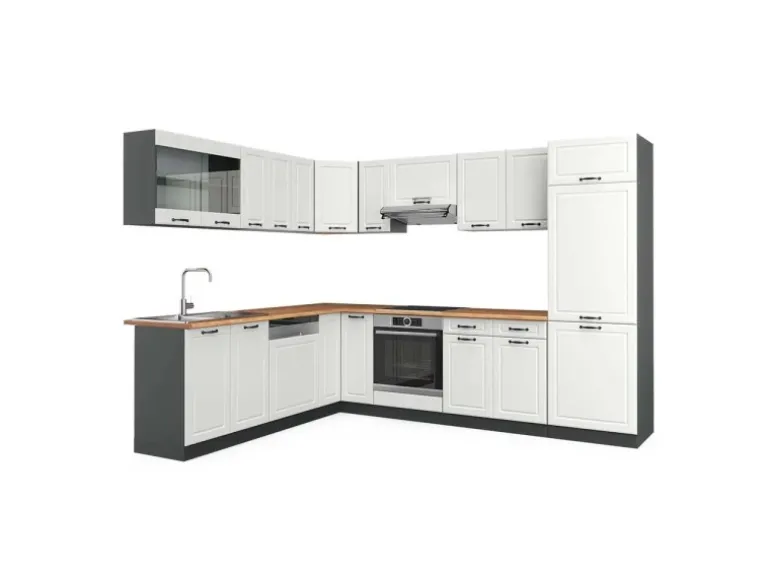 Vicco R-Line Eckküche Weiß Landhaus/Anthrazit 227 x 287 cm AP Eiche ohne E-Geräte