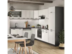 Vicco R-Line Eckküche Weiß Landhaus/Anthrazit 227 x 287 cm AP Eiche ohne E-Geräte