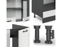 Vicco R-Line Eckküche Weiß Landhaus/Anthrazit 227 x 287 cm AP Eiche ohne E-Geräte