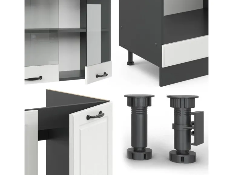 Vicco R-Line Eckküche Weiß Landhaus/Anthrazit 227 x 287 cm AP Eiche ohne E-Geräte