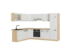 Vicco R-Line Eckküche Weiß Landhaus/Goldkraft Eiche 227 x 287 cm AP Eiche ohne E-Geräte