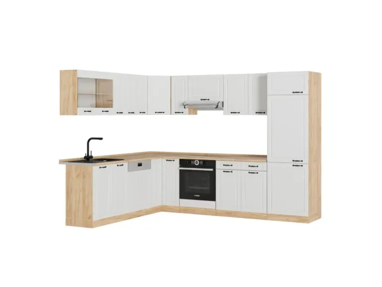Vicco R-Line Eckküche Weiß Landhaus/Goldkraft Eiche 227 x 287 cm AP Eiche ohne E-Geräte