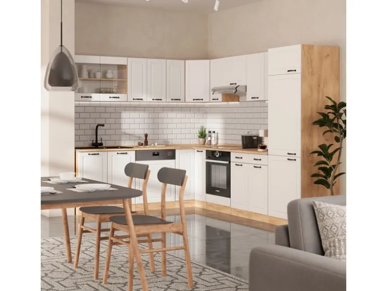 Vicco R-Line Eckküche Weiß Landhaus/Goldkraft Eiche 227 x 287 cm AP Eiche ohne E-Geräte