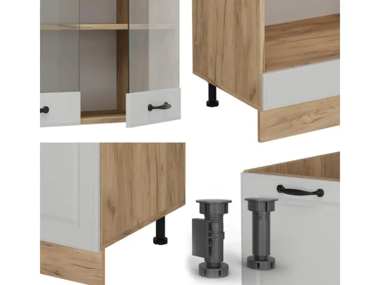 Vicco R-Line Eckküche Weiß Landhaus/Goldkraft Eiche 227 x 287 cm AP Eiche ohne E-Geräte