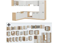 Vicco R-Line Eckküche Weiß Landhaus/Goldkraft Eiche 227 x 287 cm AP Eiche ohne E-Geräte