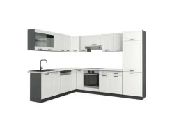 Vicco R-Line Eckküche Weiß Landhaus/Anthrazit 227 x 287 cm AP Marmor ohne E-Geräte