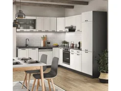 Vicco R-Line Eckküche Weiß Landhaus/Anthrazit 227 x 287 cm AP Marmor ohne E-Geräte