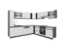 Vicco R-Line Eckküche Weiß/Anthrazit 257 x 277 cm J-ShapeAP Eiche ohne E-Geräte