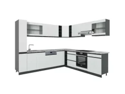 Vicco R-Line Eckküche Weiß/Anthrazit 257 x 277 cm J-ShapeAP Marmor ohne E-Geräte