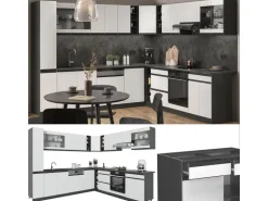 Vicco R-Line Eckküche Weiß/Anthrazit 257 x 277 cm J-ShapeAP Marmor ohne E-Geräte