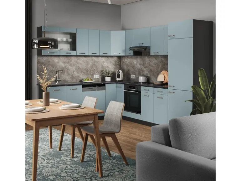 Vicco R-Line Einbauküche Blau-Grau/Anthrazit 227 x 287 cm ohne Arbeitsplatte ohne E-Geräte