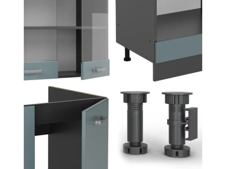 Vicco R-Line Einbauküche Blau-Grau/Anthrazit 227 x 287 cm ohne Arbeitsplatte ohne E-Geräte