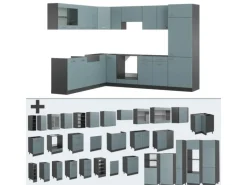 Vicco R-Line Einbauküche Blau-Grau/Anthrazit 227 x 287 cm ohne Arbeitsplatte ohne E-Geräte