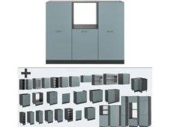 Vicco R-Line Einbauküche Blau-Grau/Anthrazit 180 cm ohne Arbeitsplatte ohne E-Geräte