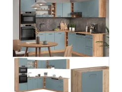 Vicco R-Line Einbauküche Blau-Grau/Goldkraft Eiche 237 x 60 cm ohne Arbeitsplatte ohne E-Geräte