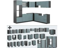 Vicco R-Line Einbauküche Blau-Grau/Anthrazit 237 x 60 cm ohne Arbeitsplatte ohne E-Geräte