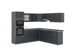 Vicco R-Line Einbauküche in L-Form Schwarz Beton/Anthrazit 237 x 247 cm AP Anthrazit ohne E-Geräte