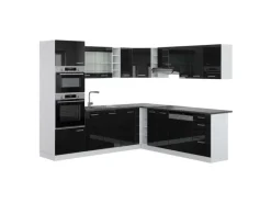 Vicco R-Line Einbauküche in L-Form Schwarz Hochglanz/Weiß 237 x 247 cm AP Anthrazit ohne E-Geräte