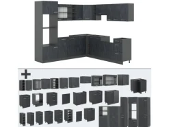 Vicco R-Line Einbauküche in L-Form Schwarz Beton/Anthrazit 237 x 247 cm ohne Arbeitsplatte ohne E-Geräte