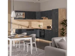 Vicco R-Line Einbauküche in L-Form Schwarz Beton/Goldkraft Eiche 227 x 287 cm AP Anthrazit ohne E-Geräte