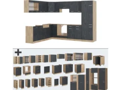 Vicco R-Line Einbauküche in L-Form Schwarz Beton/Goldkraft Eiche 227 x 287 cm AP Anthrazit ohne E-Geräte