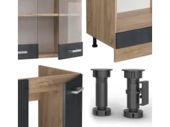 Vicco R-Line Einbauküche in L-Form Schwarz Beton/Goldkraft Eiche 227 x 287 cm AP Eiche ohne E-Geräte