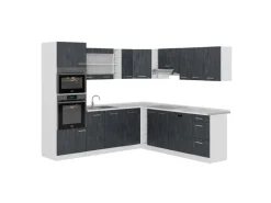 Vicco R-Line Einbauküche in L-Form Schwarz Beton/Weiß 237 x 247 cm ohne Arbeitsplatte ohne E-Geräte