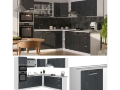 Vicco R-Line Einbauküche in L-Form Schwarz Beton/Weiß 237 x 247 cm ohne Arbeitsplatte ohne E-Geräte